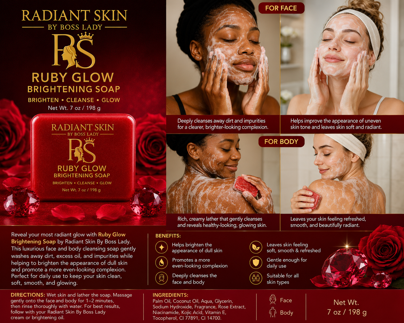 Ruby Glow Brightening Soap – Cleansing Face & Body Soap (7 oz / 198g)