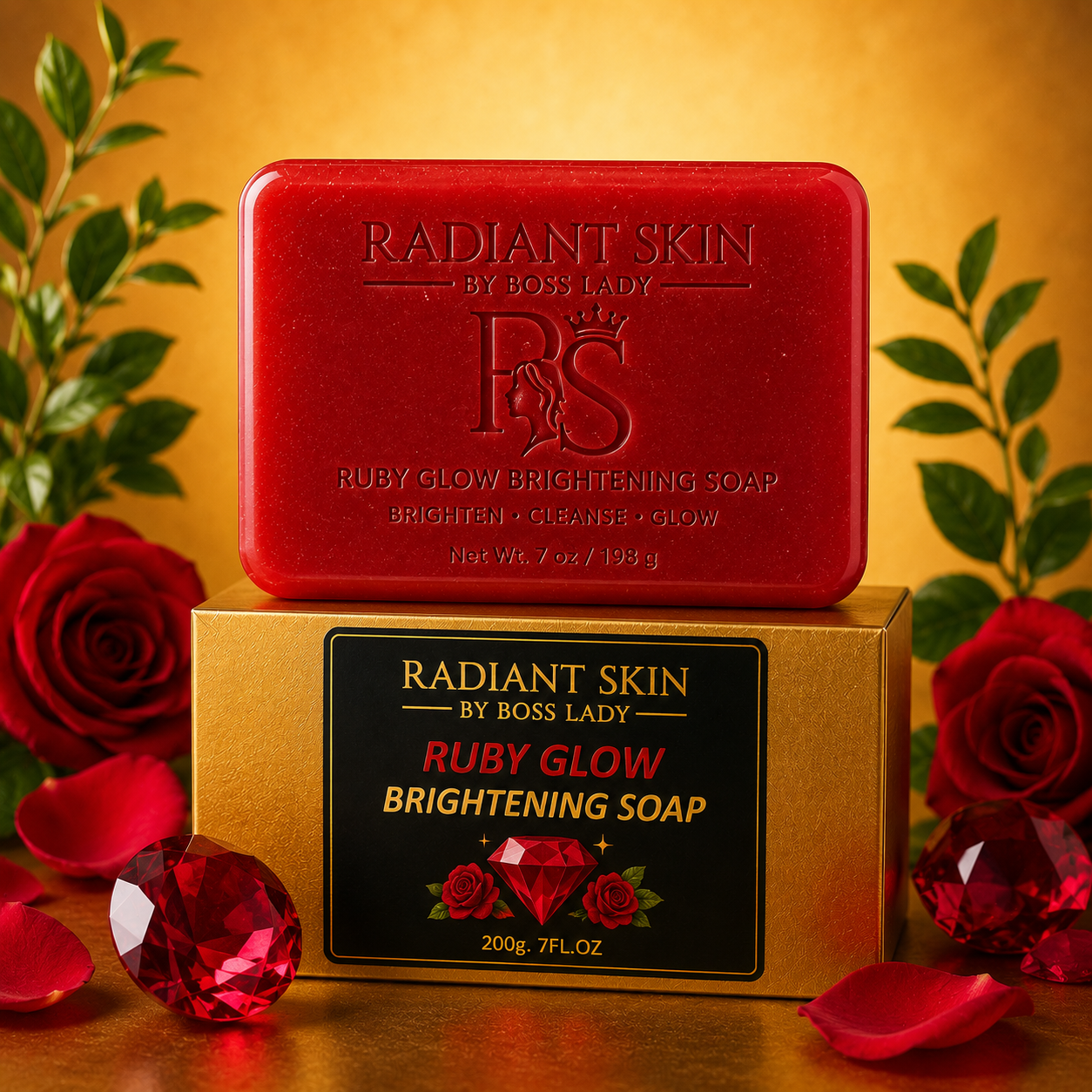 Ruby Glow Brightening Soap – Cleansing Face & Body Soap (7 oz / 198g)