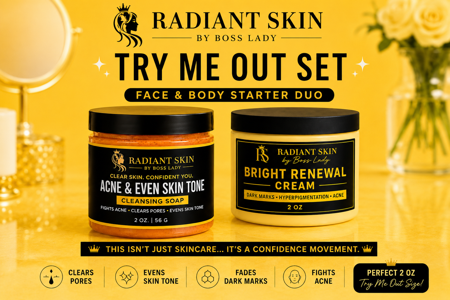 Radiant Glow Try Me Out Set 
Face & Body Starter Duo
